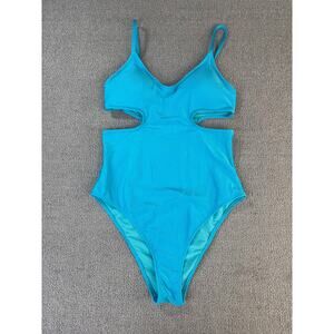 Aerie One Piece Cheeky Swimsuit Scoop Neck Ribbed Cut Out Chic Blue Size Small